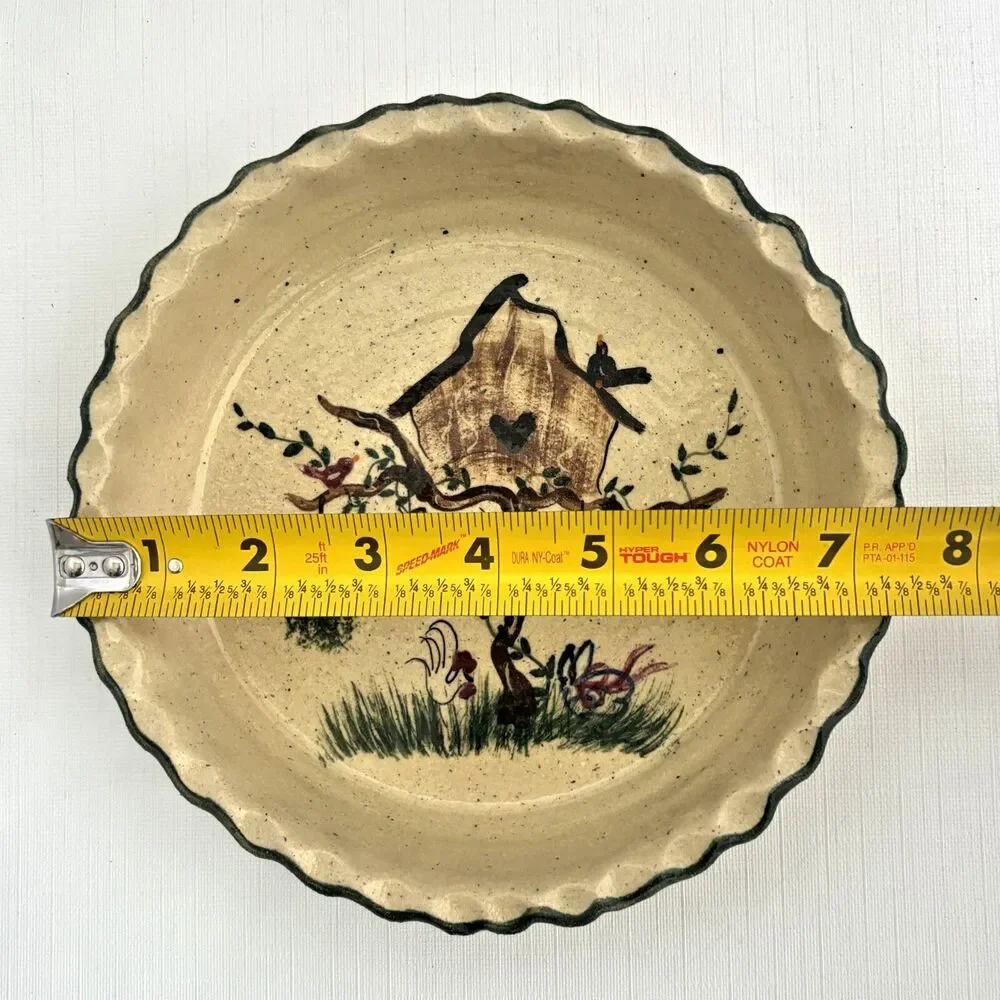 Handmade Farmhouse Pie Plate Cottagecore Country Signed Pottery